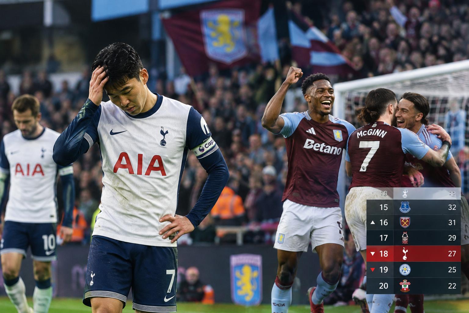 Tottenham Hotspur players react during their 3-2 Premier League defeat to Aston Villa
