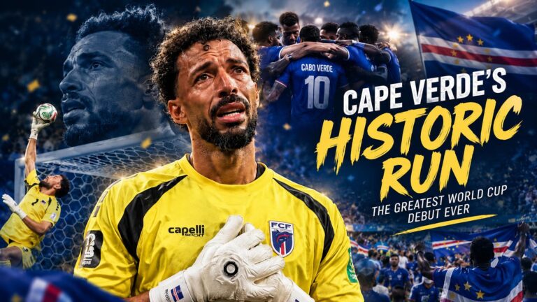 Cape Verde goalkeeper Vozinha celebrating after the 0-0 draw against Spain at the 2026 FIFA World Cup