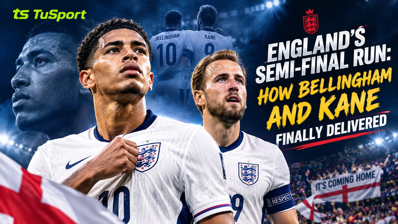 Jude Bellingham celebrating with Harry Kane after an England win at the 2026 FIFA World Cup