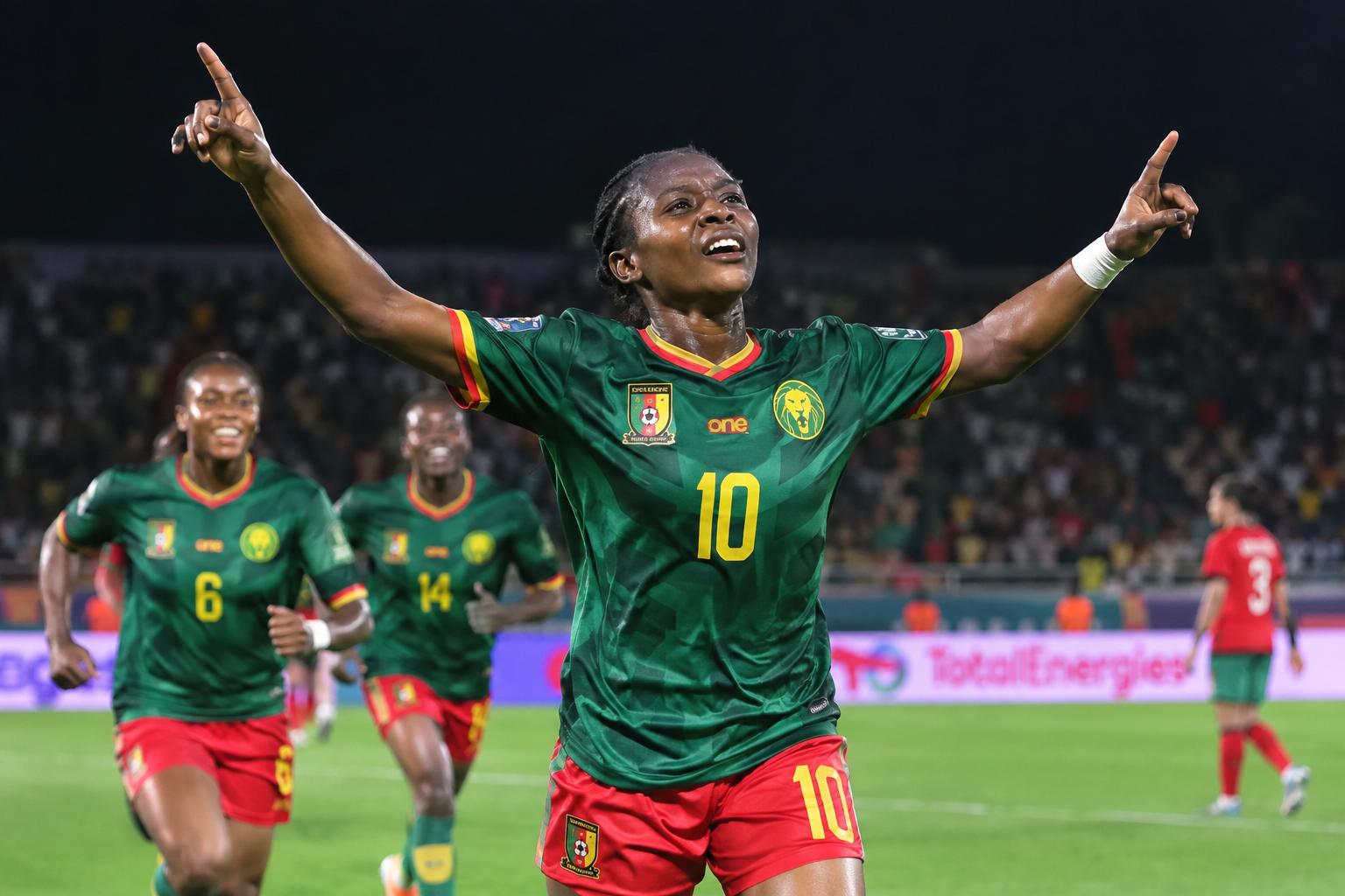Cameroon players celebrating their first WAFCON title after shocking host nation Morocco at WAFCON 2026